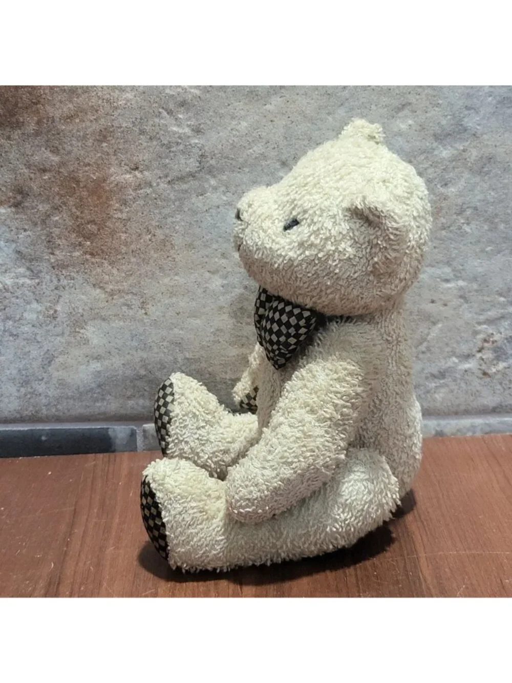 Vintage Tan Brown Teddy Bear Fully Jointed  Checkered Bow 9